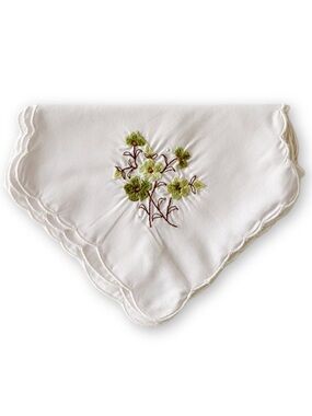 Antique White Cotton Green Floral Embroidered Butterfly Cut bread Liner Doily
